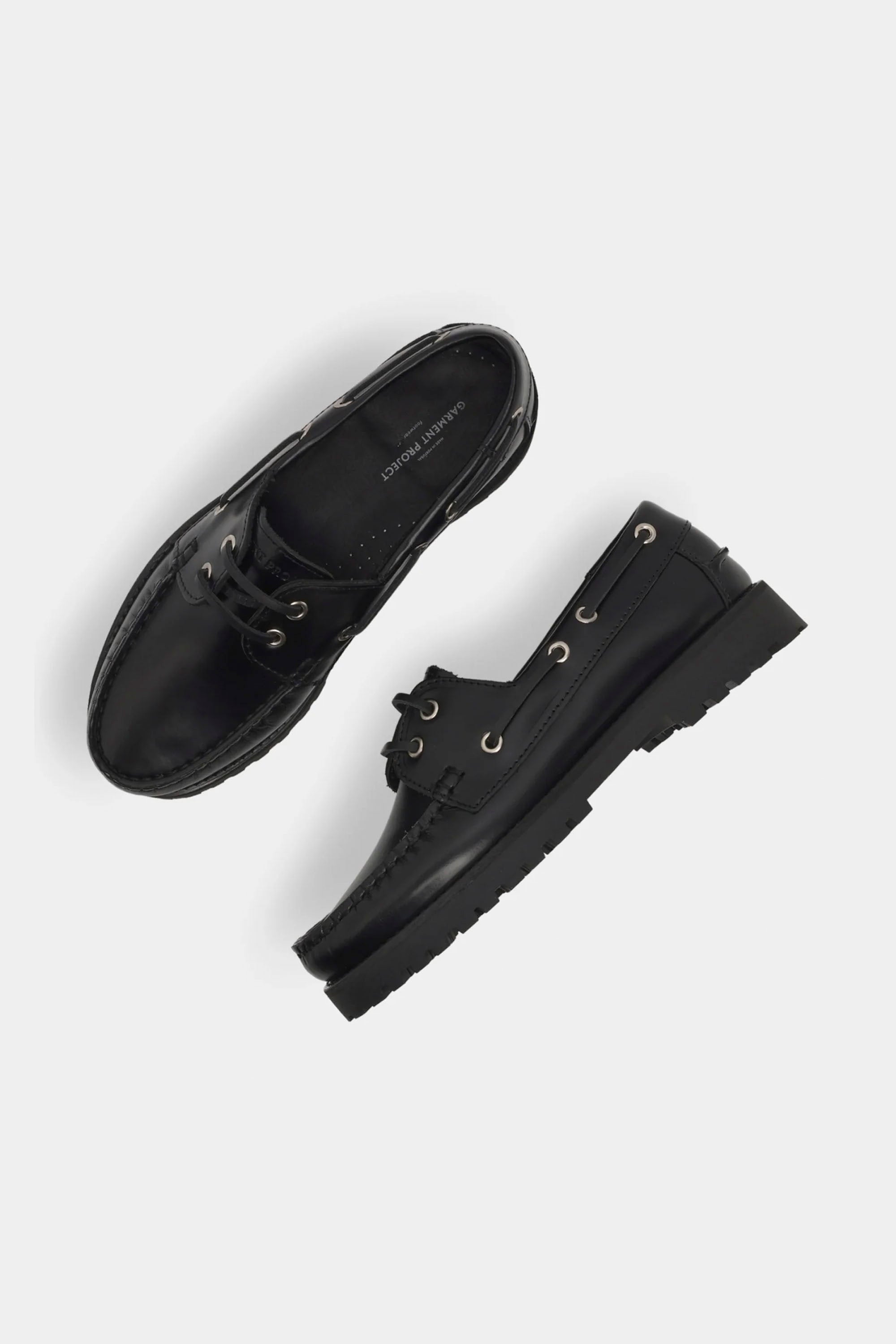GARMENT PROJECT - OLLIE BOAT SHOE - BLACK POLIDO LEATHER - WOMAN