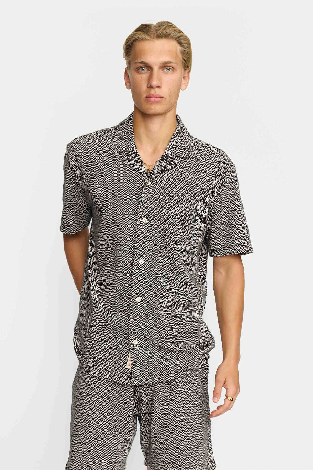 REVOLUTION - JACQUARD CUBAN SHIRT - BLACK