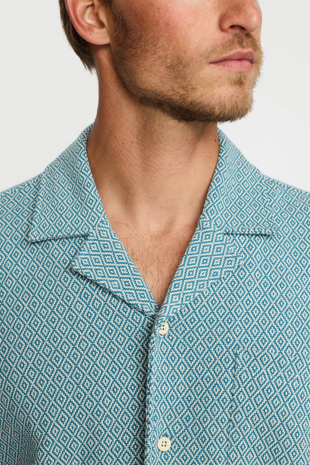 REVOLUTION - JACQUARD CUBAN SHIRT - DUST BLUE