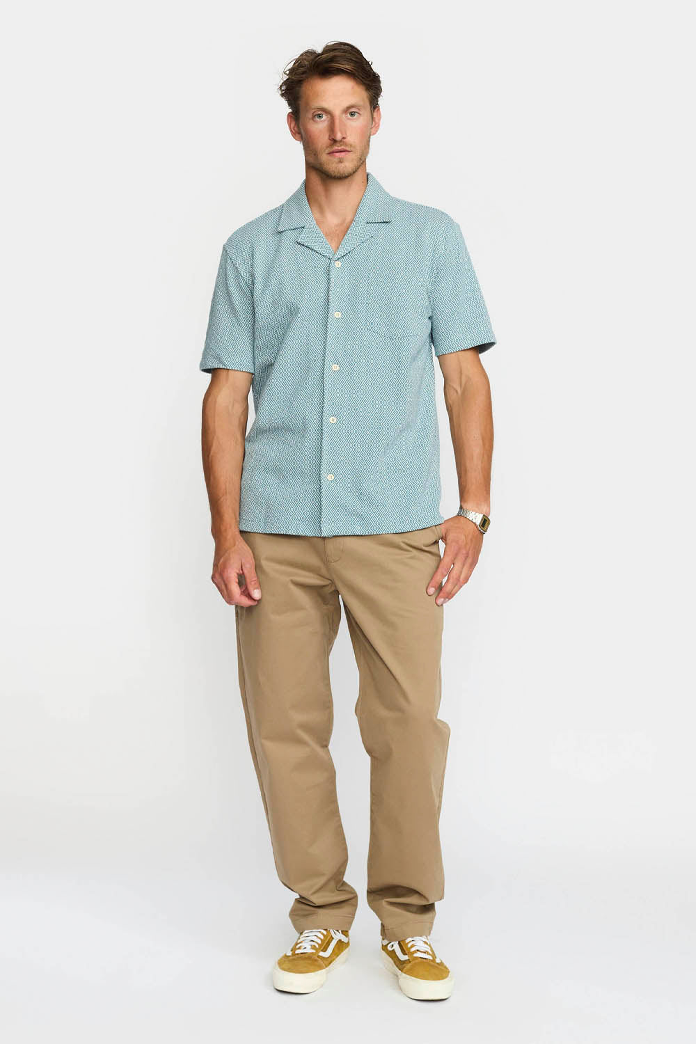 REVOLUTION - JACQUARD CUBAN SHIRT - DUST BLUE