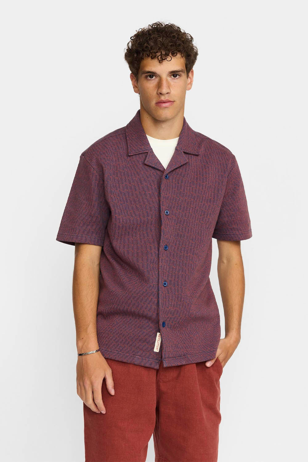 REVOLUTION - JACQUARD CUBAN SHIRT - NAVY
