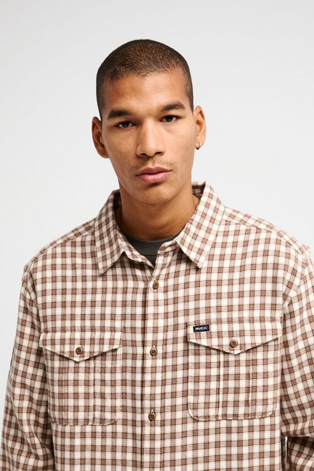 RVCA - HUGUES MICRO CHECKS SHIRT - BOMBAY BROWN