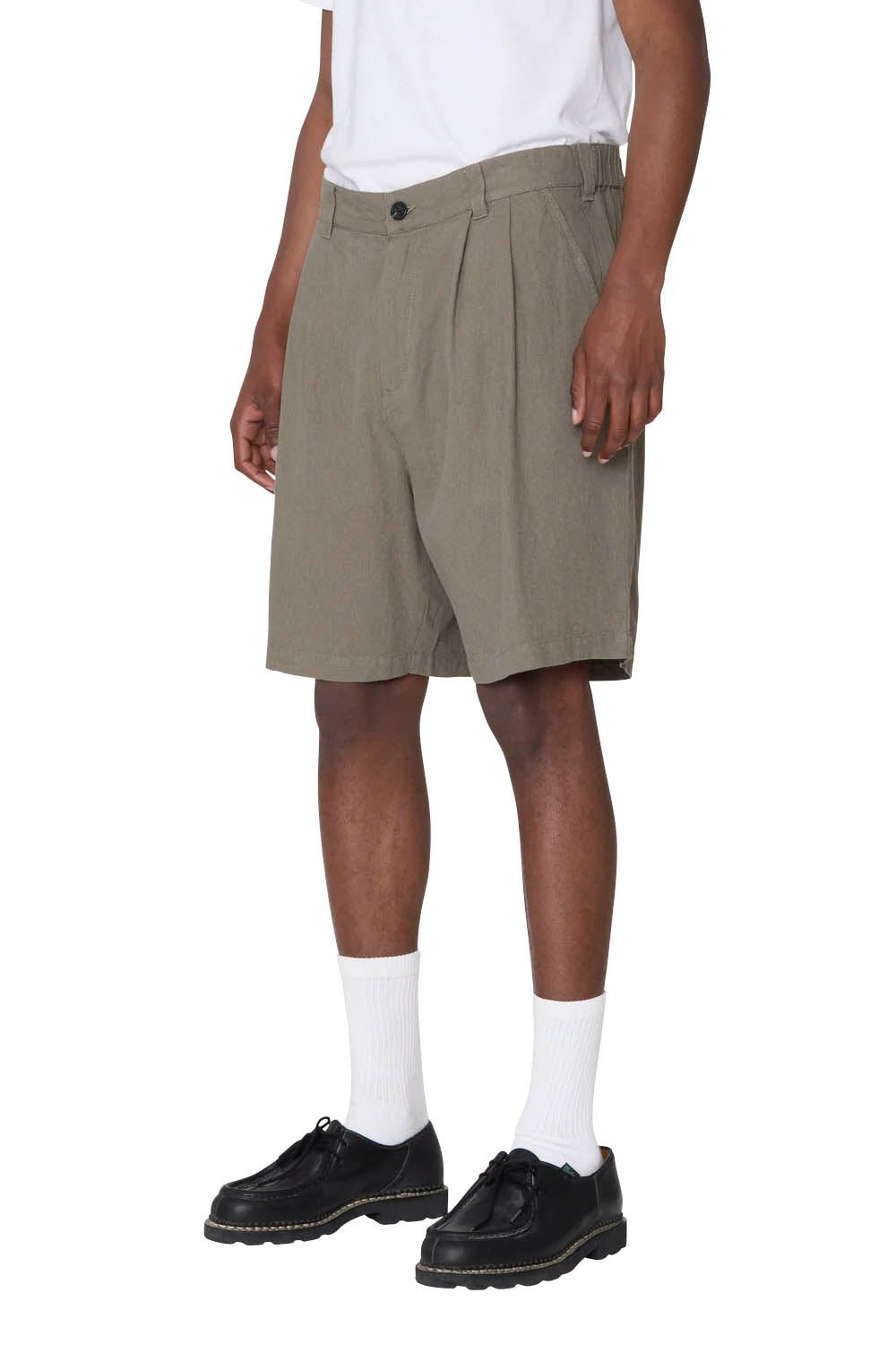 OBEY - FOSTER PLEATED LINEN SHORT - SMOKEY OLIVE