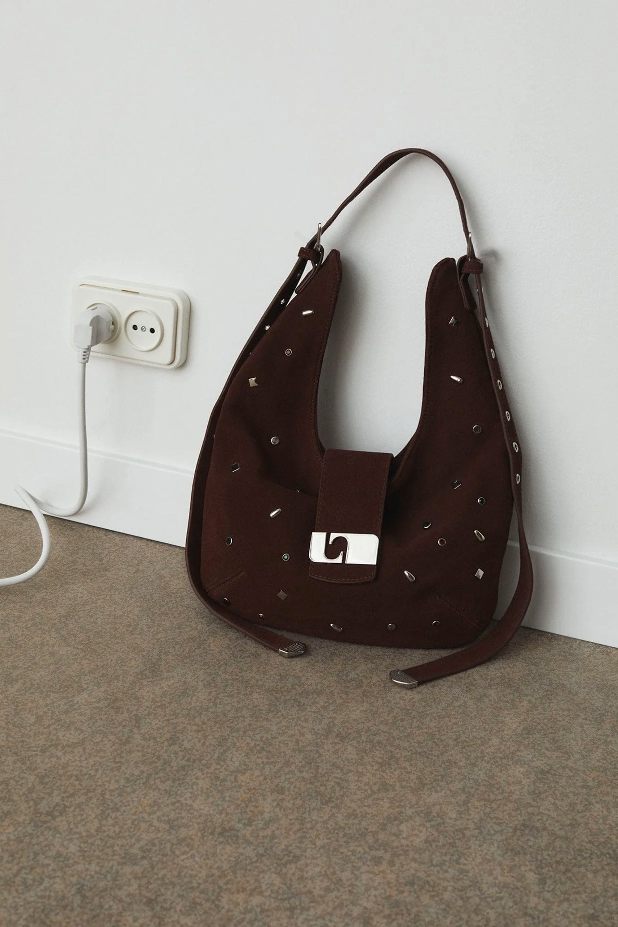 LAAGAM - VIXEN BROWN SUEDE STUDS BAG