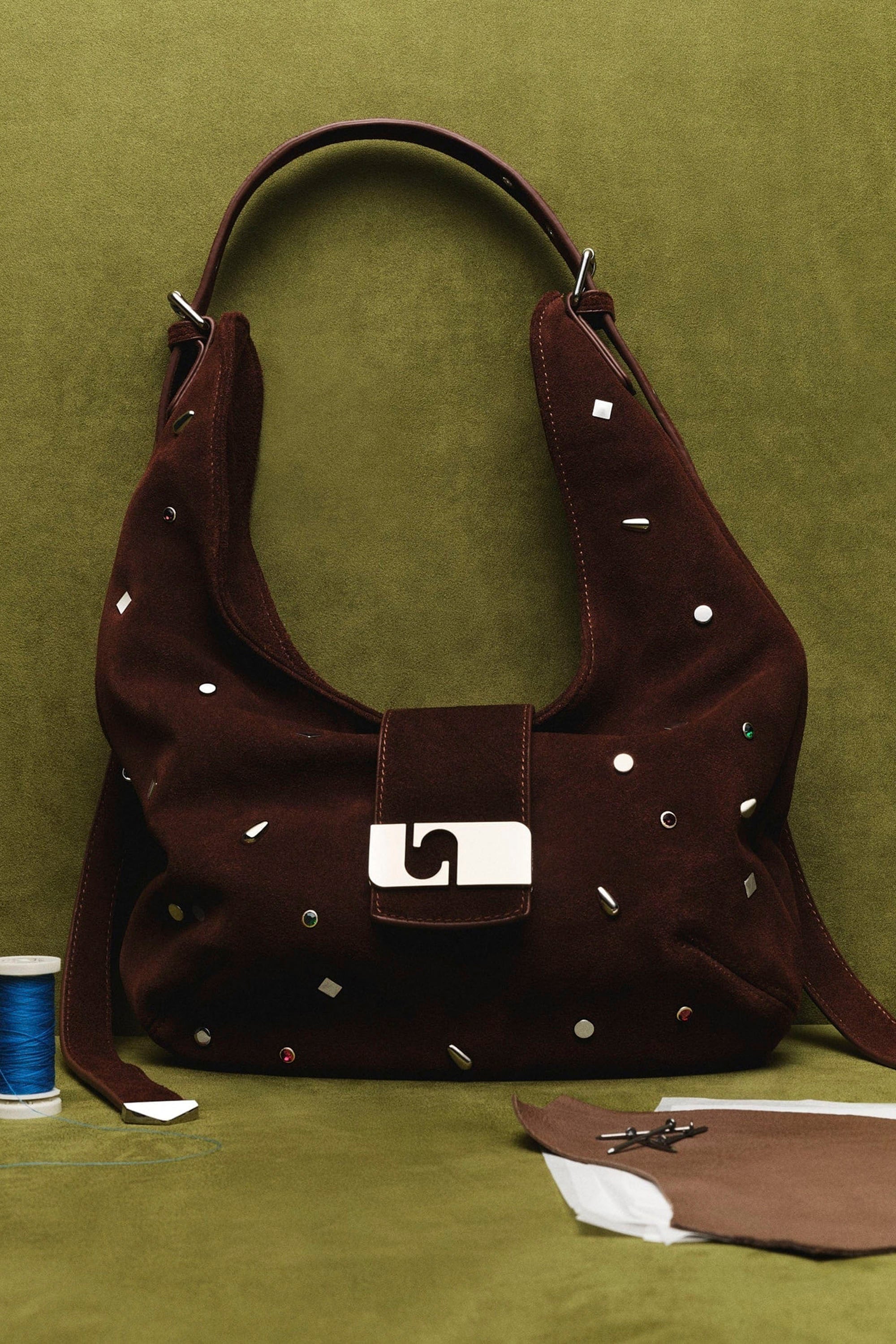 LAAGAM - VIXEN BROWN SUEDE STUDS BAG