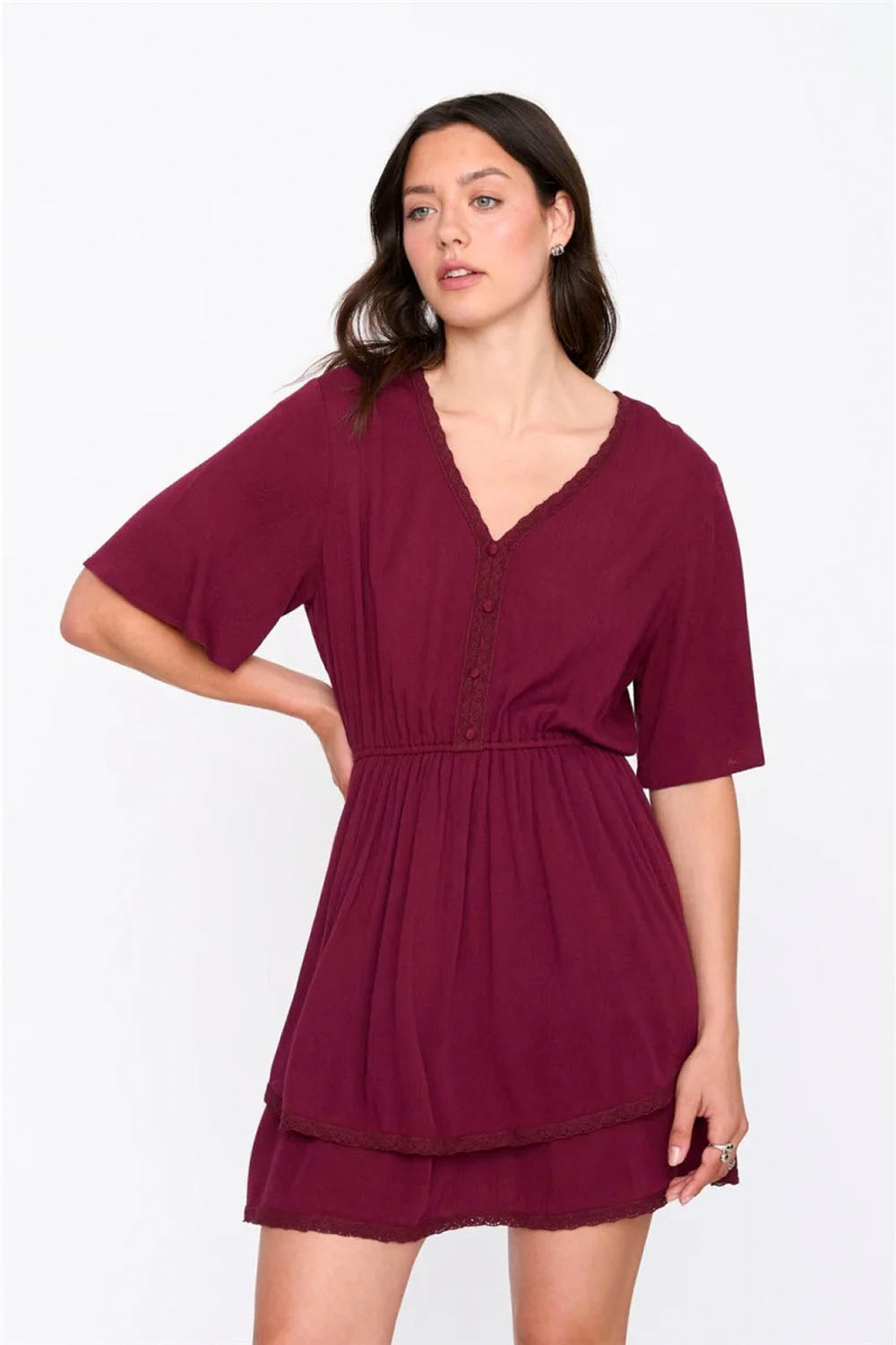 24COLOURS - SHORT BORDEAUX DRESS