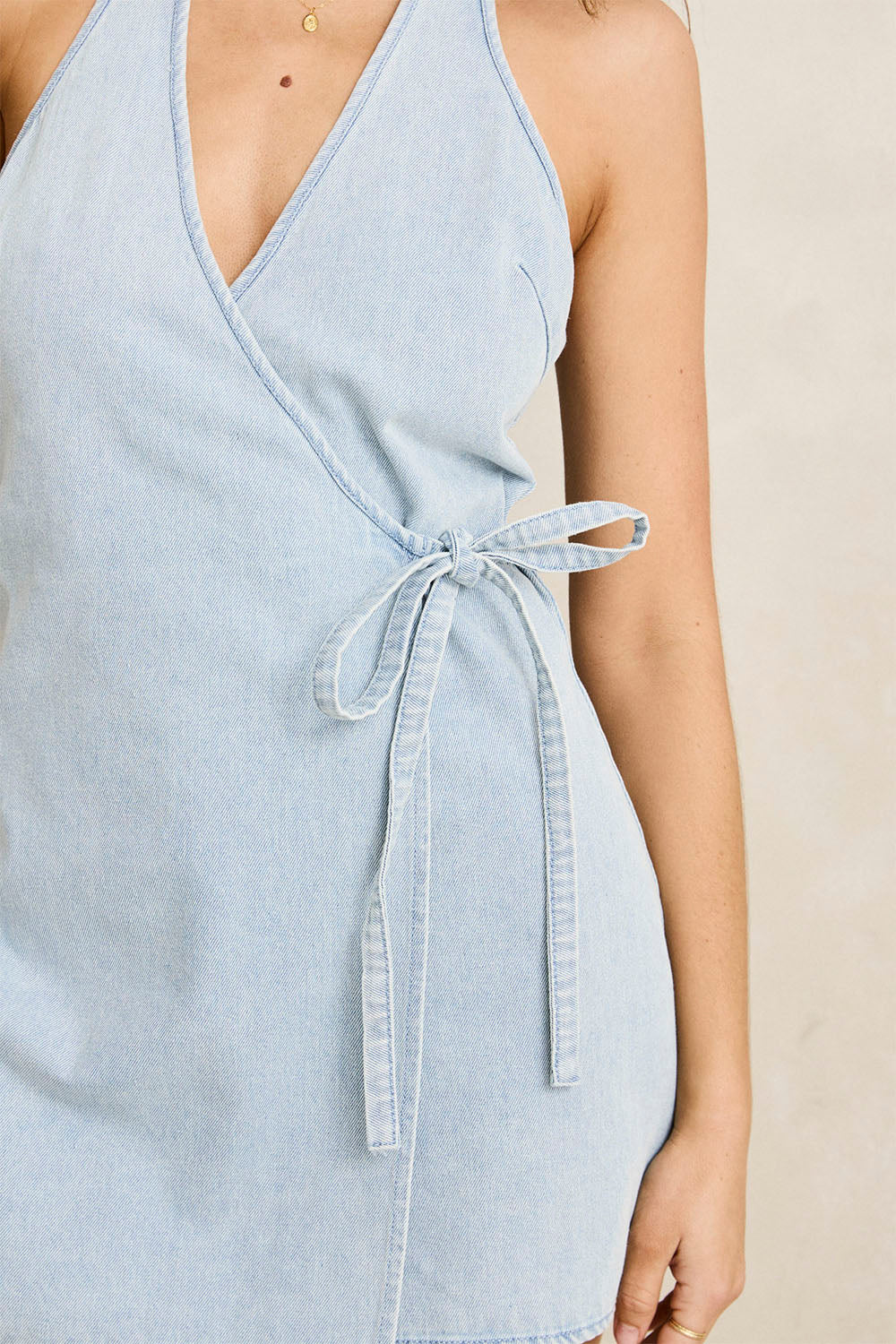 RHYTHM - LOUISE WRAP MINI DRESS - LIGHT BLUE