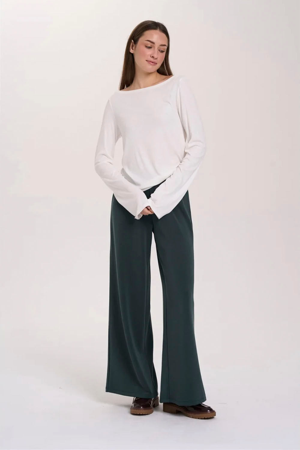24COLOURS - BOAT NECK LONG SLEEVE T-SHIRT - WHITE