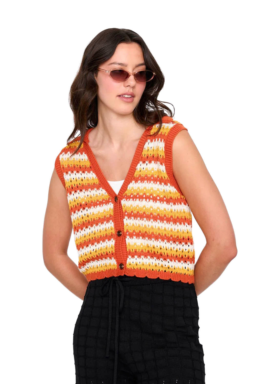 24COLOURS - KNITTED VEST - ORANGE STRIPES
