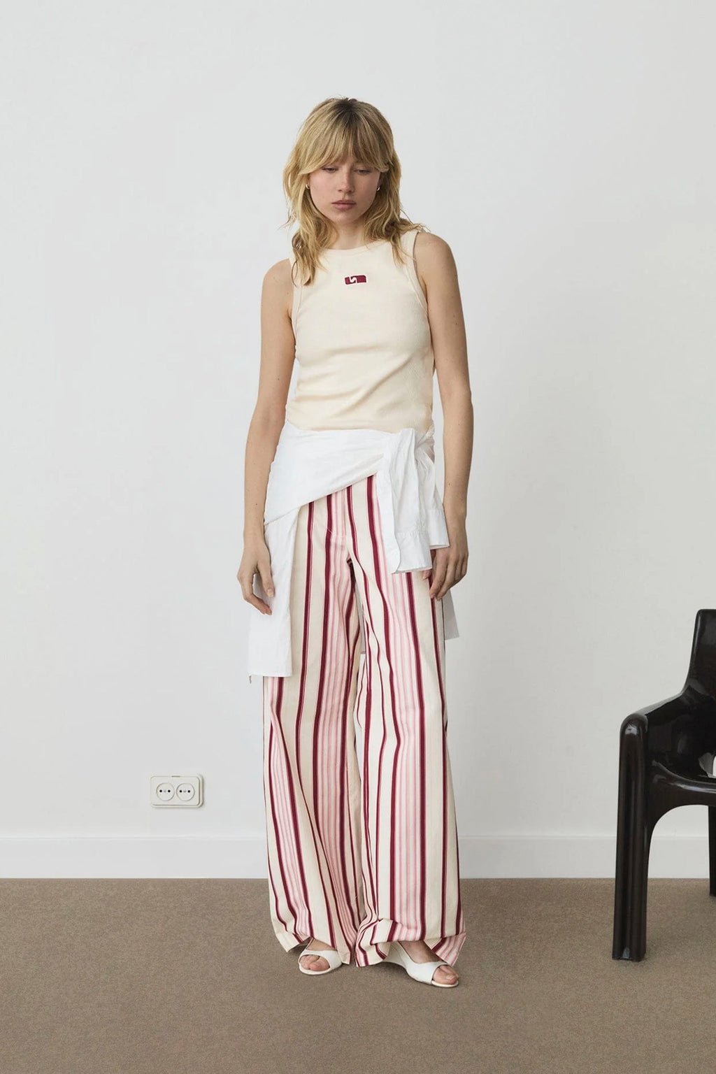 LAAGAM - EMBROIDERED LOGO TANK - ECRU