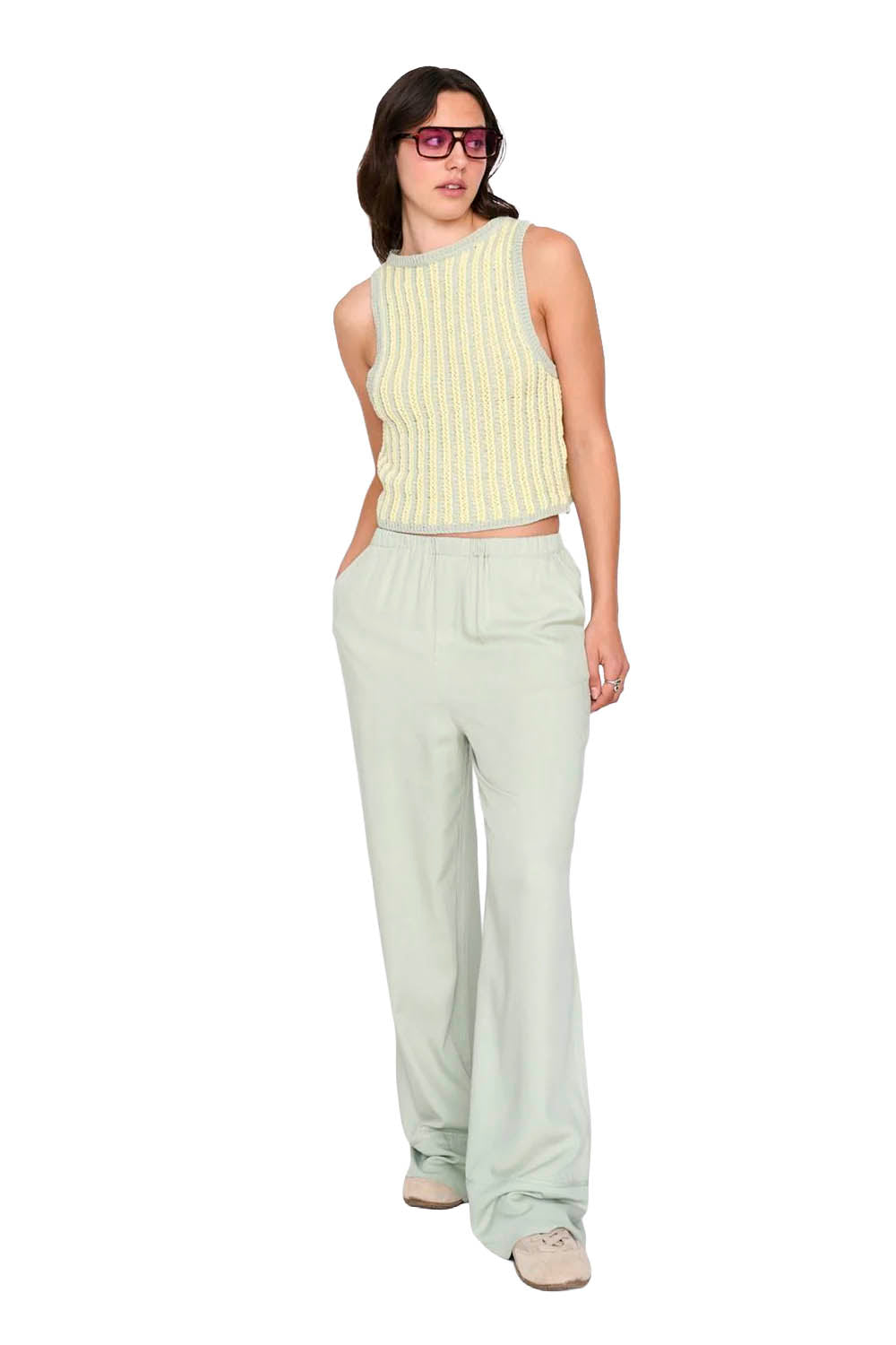 24COLOURS - STRIPED KNITTED TOP - GREEN