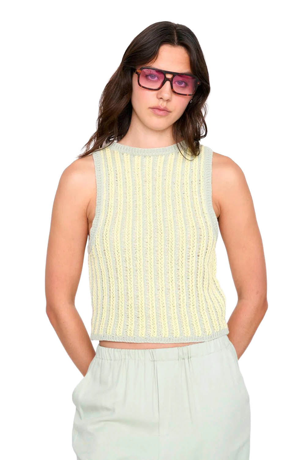 24COLOURS - STRIPED KNITTED TOP - GREEN