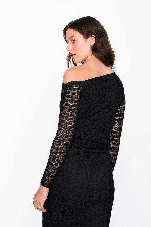 24COLOURS - ASYMMETRIC LACE TOP - BLACK