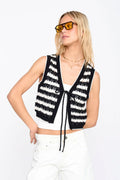 24COLOURS - STRIPED KNIT VEST - BLACK/WHITE