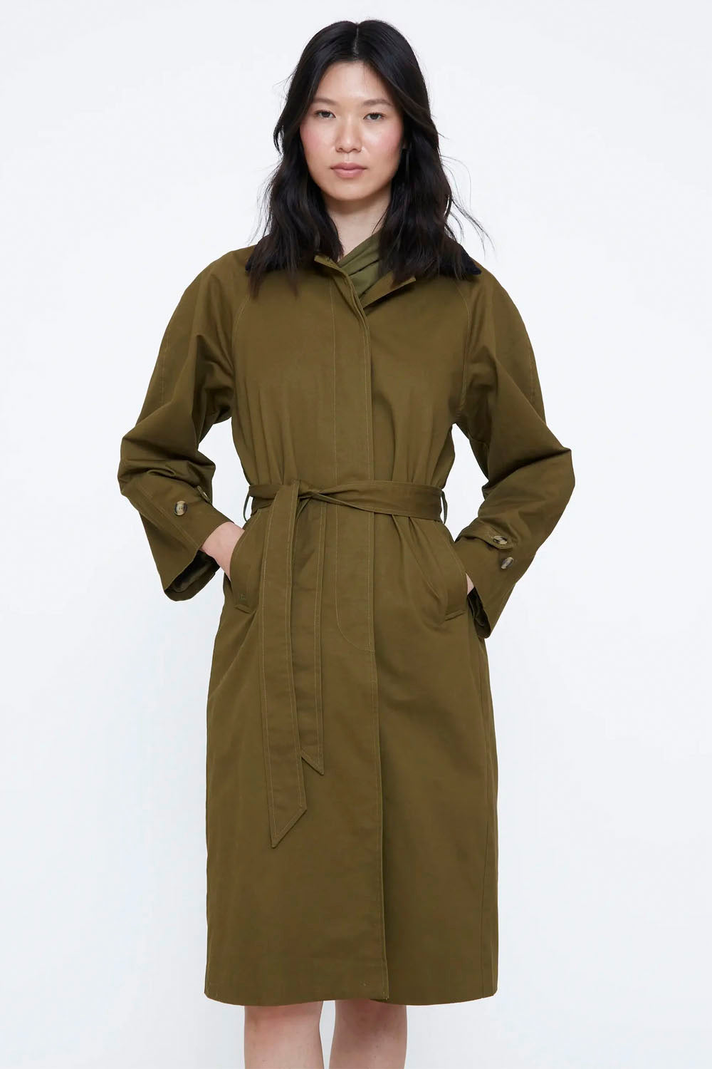 WILD PONY - OLIVE LONG TRENCH